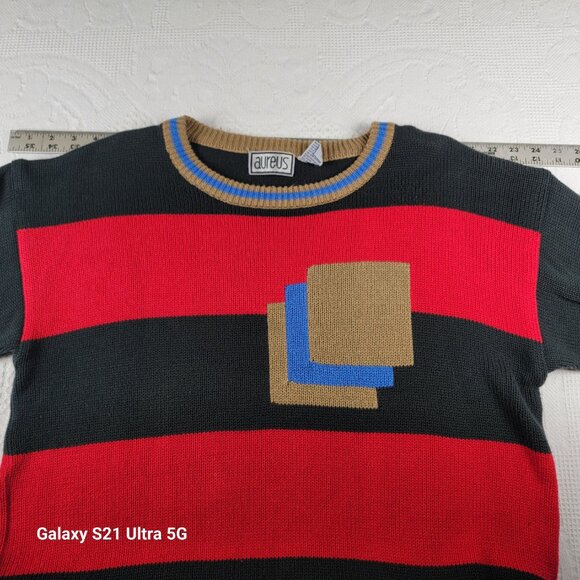 Aureus sweater crew‎ vtg men's size Lg Possum Trot logo retro stripe red black - Picture 3 of 11